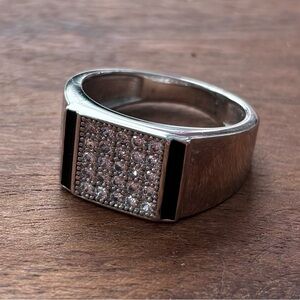 Sterling Silver Men's Ring Black Enamel Inlay & Cubic Zircona Stones size 9&12